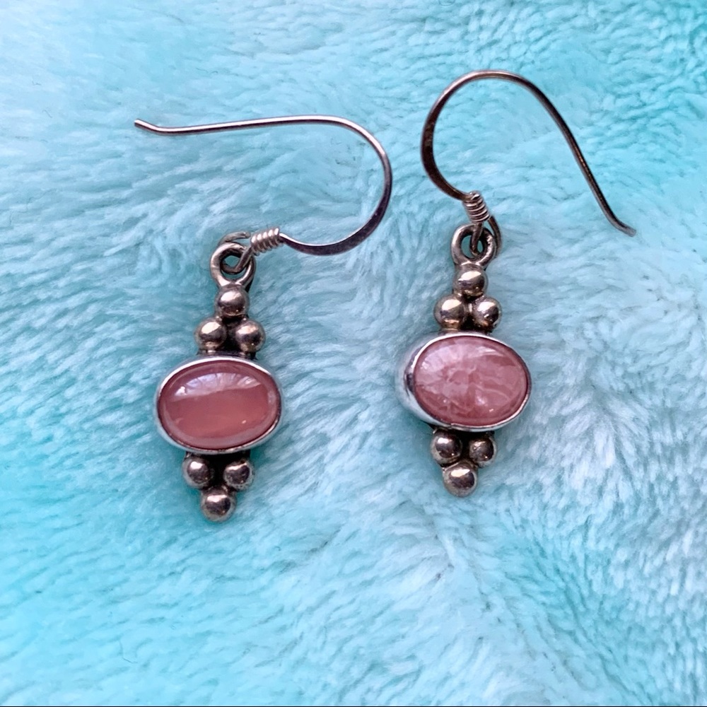 Vintage rodochrosite gemstone sterling earrings - Picture 3 of 10